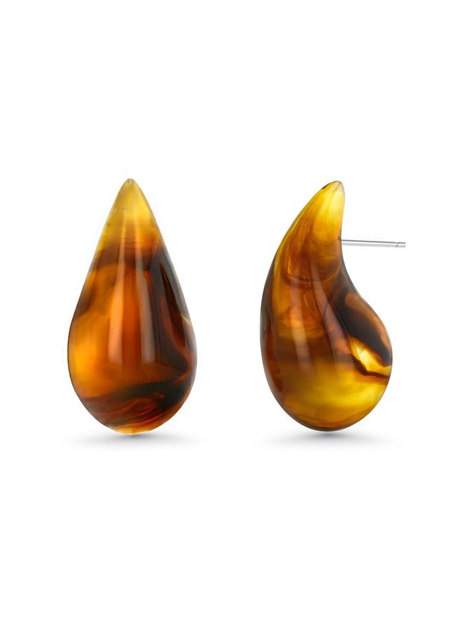 SNGIA Brown Teardrop Water Drop Oval Chunky Colored Resin Tigers Eye Gemstone Statement Earrings for Women by SNGIA, Bold Drop Handmade Exaggerated Irregular Trendy Bohemian Stud Jewelry Gifts, Unique Dangling Baroque Stone Summer Beach Fashion Accessories, Round Vintage Thick Circular Nickle Free Huggies Hoop Earring. - Image 1